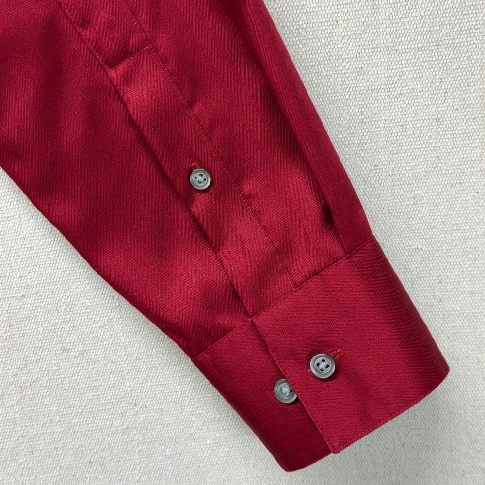 Joseph Abboud Mens Slim Fit Dress Shirt Red Herringbone Long Sleeve Button Down - Picture 5 of 12